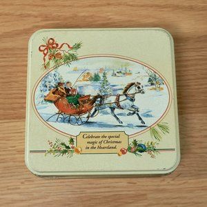 Vintage Metal Tin Horse Drawn Christmas Sleigh, Petit four, Made in USA